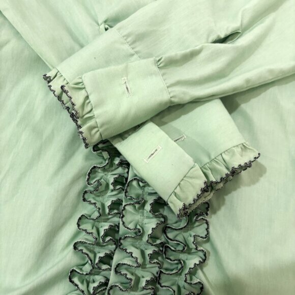 Green Ruffled Men's Shirt - Picture 4 of 8